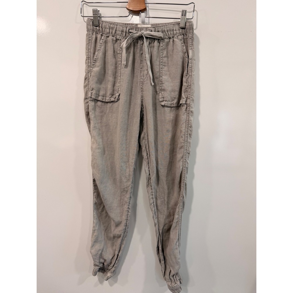 C&C California Womens 100% Linen Jogger Pants Grey Taupe‎ Drawstring Small